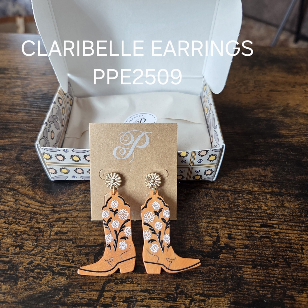 Plunder Orange Floral Cowboy Boot Earrings - Claribelle